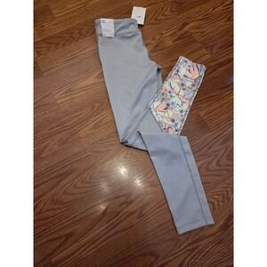 Nike One Girls Leggings Gray Floral Print Dri-FIT Athletic Pants Kids Size M